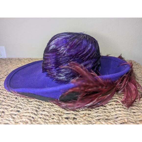 Vintage Mr John\'s 100% Wool Hat Purple Feathers Special Occasion Derby Pimp main image 7
